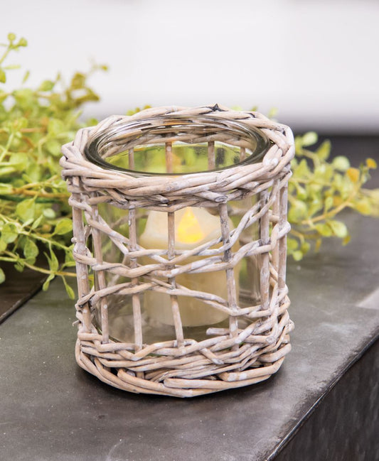 Graywash Willow Wrapped Glass Votive